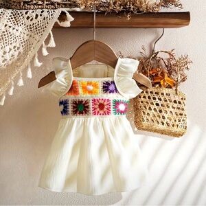 Pet Dog or Cat Sun Floral Summer Dress with Multicolor Crochet Band